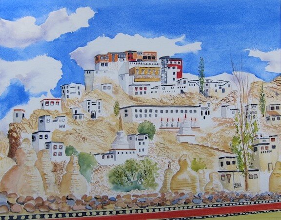 tim barraud watercolors tibetan monastery
